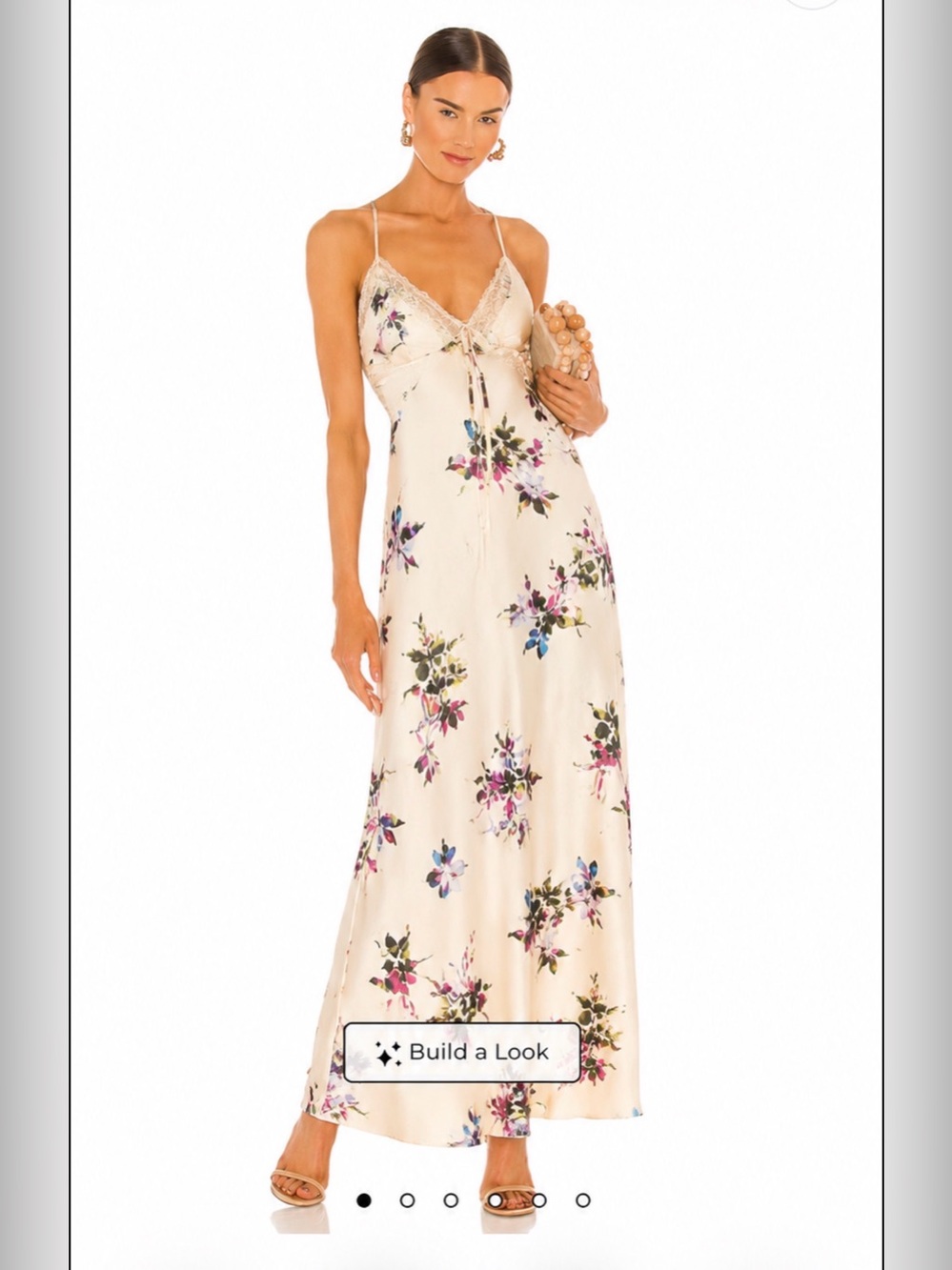 Revolve Floral Lace Trim Satin Chemise - Cream Floral